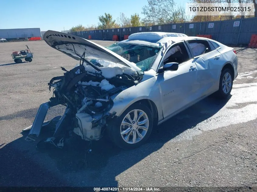 2021 Chevrolet Malibu Fwd Lt VIN: 1G1ZD5ST0MF025315 Lot: 40874201