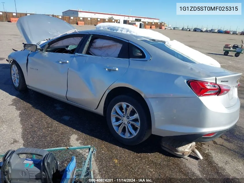 2021 Chevrolet Malibu Fwd Lt VIN: 1G1ZD5ST0MF025315 Lot: 40874201