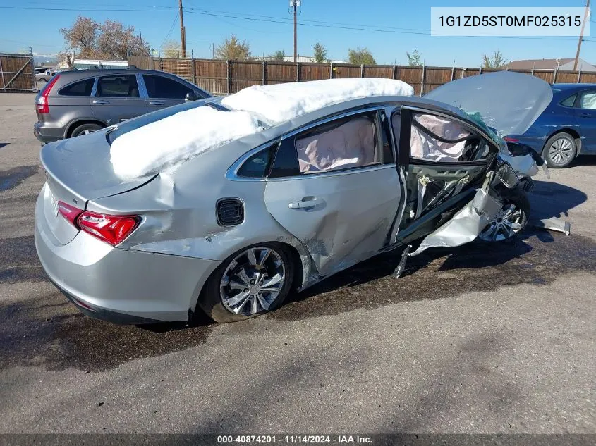 2021 Chevrolet Malibu Fwd Lt VIN: 1G1ZD5ST0MF025315 Lot: 40874201