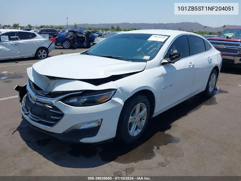 2022 Chevrolet Malibu Fwd Ls VIN: 1G1ZB5ST1NF204051 Lot: 39838650