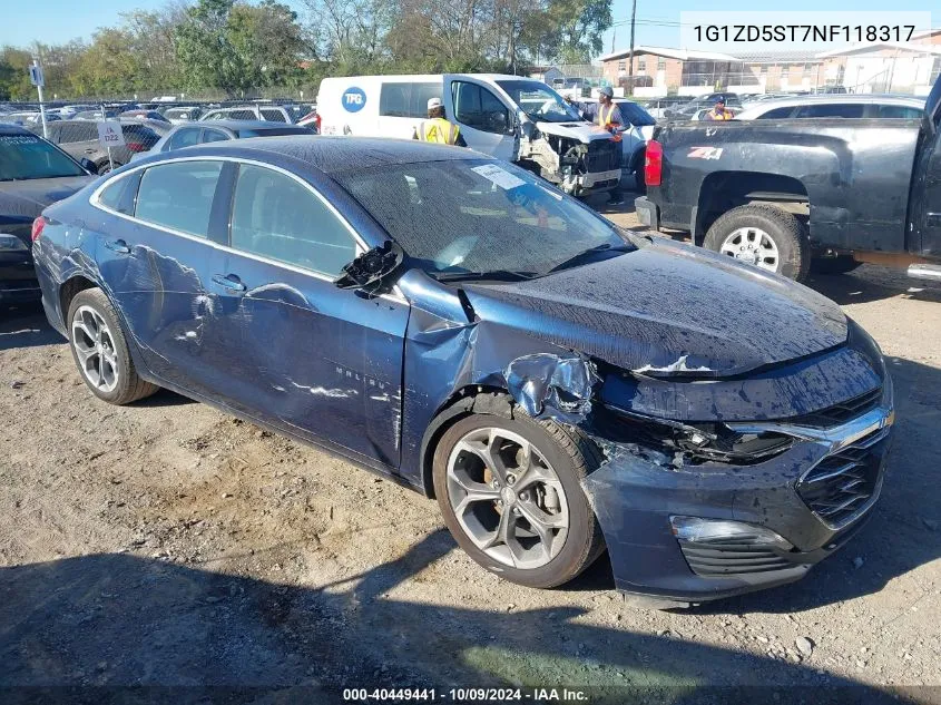 2022 Chevrolet Malibu Lt VIN: 1G1ZD5ST7NF118317 Lot: 40449441