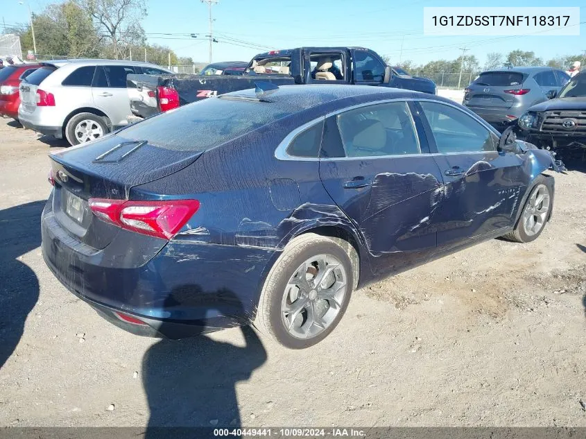 2022 Chevrolet Malibu Lt VIN: 1G1ZD5ST7NF118317 Lot: 40449441