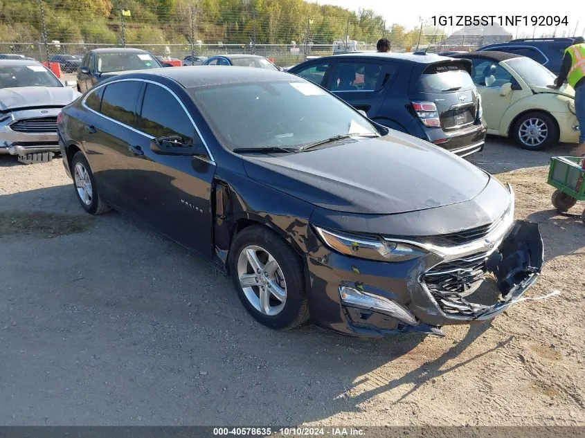 2022 Chevrolet Malibu Fwd Ls VIN: 1G1ZB5ST1NF192094 Lot: 40578635