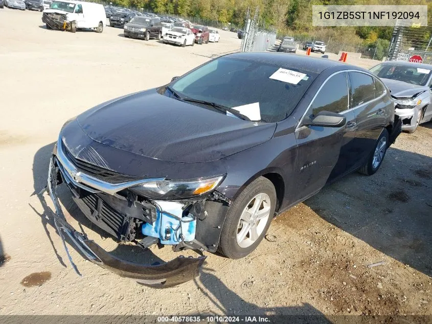 2022 Chevrolet Malibu Fwd Ls VIN: 1G1ZB5ST1NF192094 Lot: 40578635