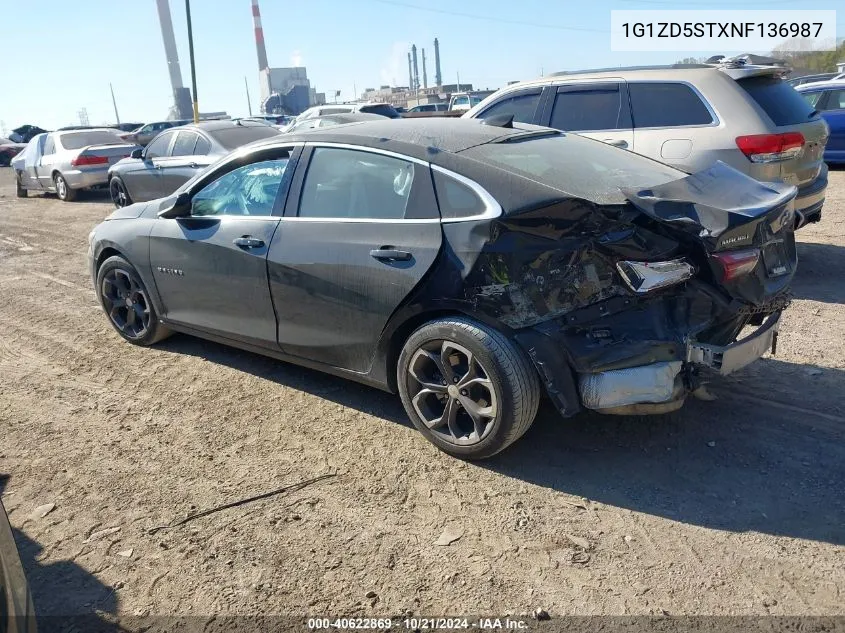 2022 Chevrolet Malibu Lt VIN: 1G1ZD5STXNF136987 Lot: 40622869