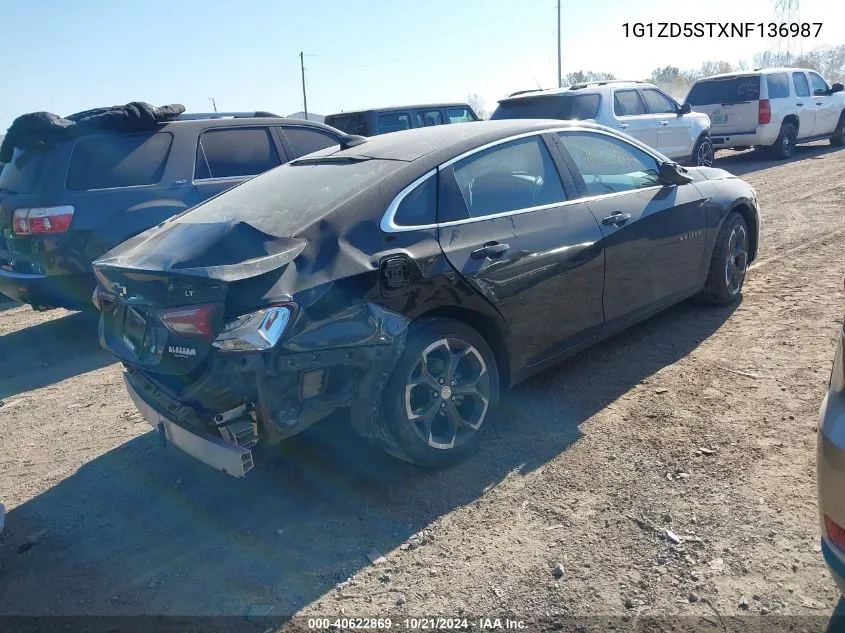 2022 Chevrolet Malibu Lt VIN: 1G1ZD5STXNF136987 Lot: 40622869