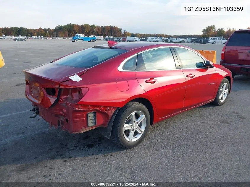 2022 Chevrolet Malibu Fwd Lt VIN: 1G1ZD5ST3NF103359 Lot: 40639221