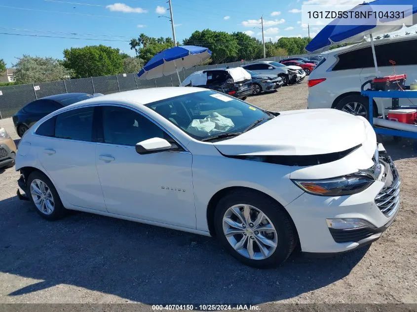 2022 Chevrolet Malibu Lt VIN: 1G1ZD5ST8NF104331 Lot: 40704150