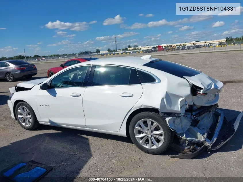 2022 Chevrolet Malibu Lt VIN: 1G1ZD5ST8NF104331 Lot: 40704150