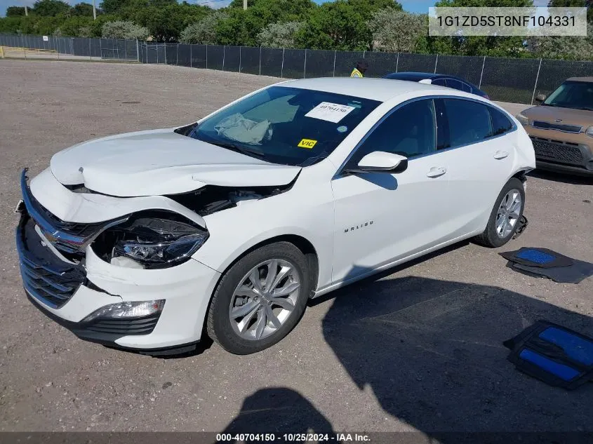 2022 Chevrolet Malibu Lt VIN: 1G1ZD5ST8NF104331 Lot: 40704150