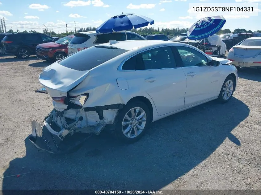 2022 Chevrolet Malibu Lt VIN: 1G1ZD5ST8NF104331 Lot: 40704150