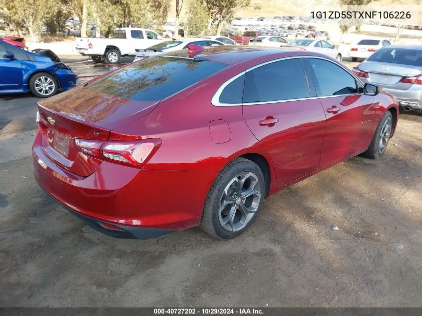 2022 Chevrolet Malibu Fwd Lt VIN: 1G1ZD5STXNF106226 Lot: 40727202