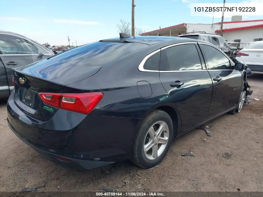 2022 Chevrolet Malibu Fwd Ls VIN: 1G1ZB5ST7NF192228 Lot: 40789164