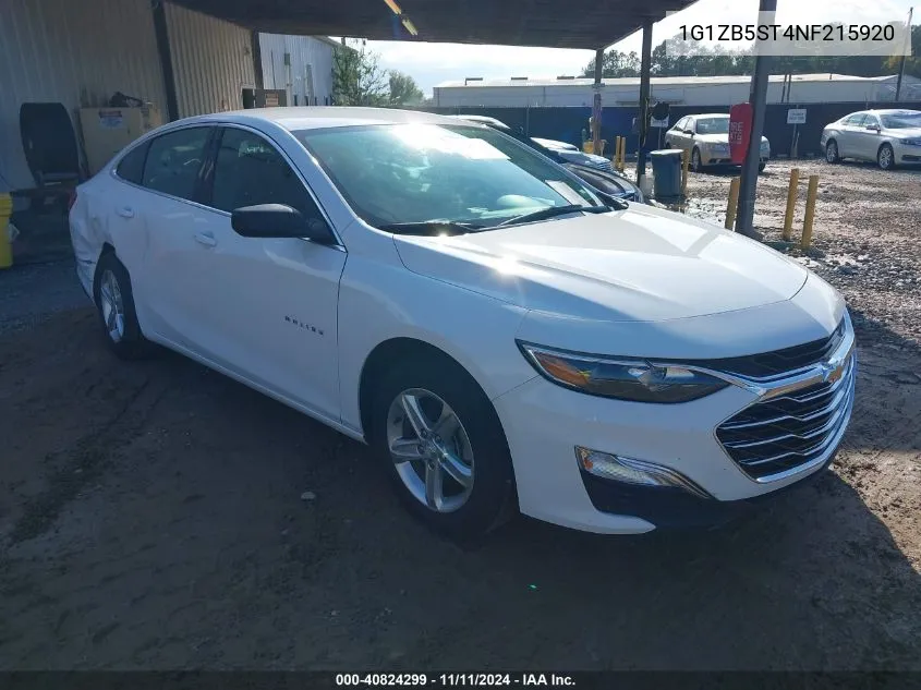 2022 Chevrolet Malibu Fwd Ls VIN: 1G1ZB5ST4NF215920 Lot: 40824299