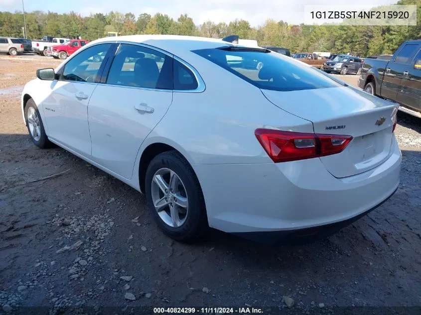 2022 Chevrolet Malibu Fwd Ls VIN: 1G1ZB5ST4NF215920 Lot: 40824299