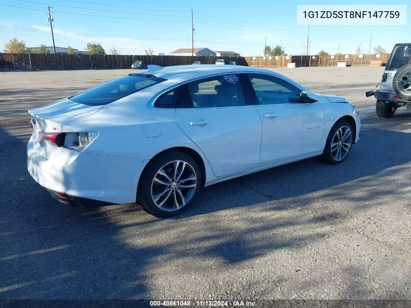 2022 Chevrolet Malibu Fwd Lt VIN: 1G1ZD5ST8NF147759 Lot: 40861048