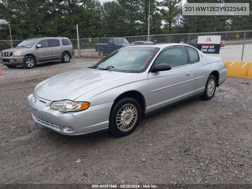 2000 Chevrolet Monte Carlo Ls VIN: 2G1WW12E2Y9223643 Lot: 40397566