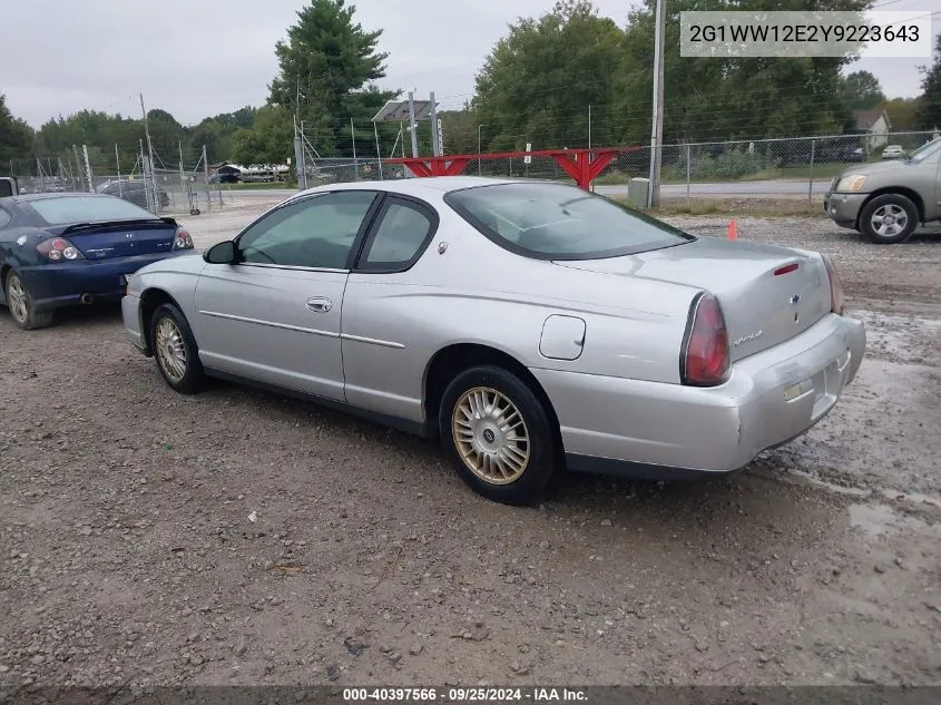 2000 Chevrolet Monte Carlo Ls VIN: 2G1WW12E2Y9223643 Lot: 40397566