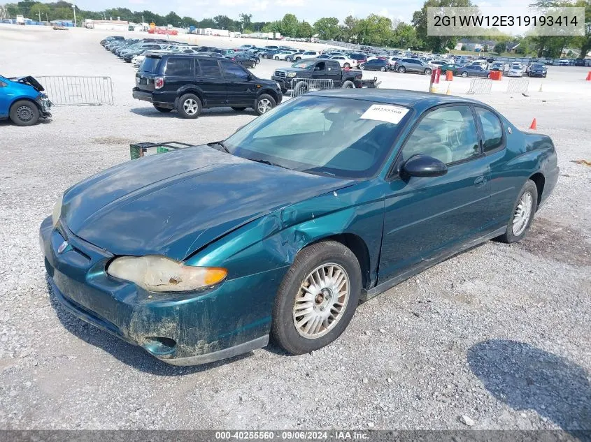 2001 Chevrolet Monte Carlo Ls VIN: 2G1WW12E319193414 Lot: 40255560