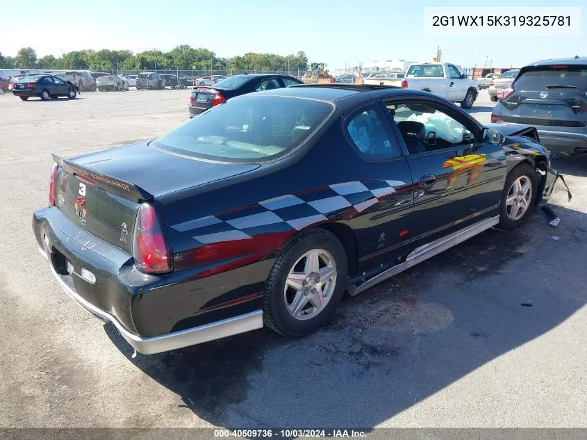 2001 Chevrolet Monte Carlo Ss VIN: 2G1WX15K319325781 Lot: 40509736