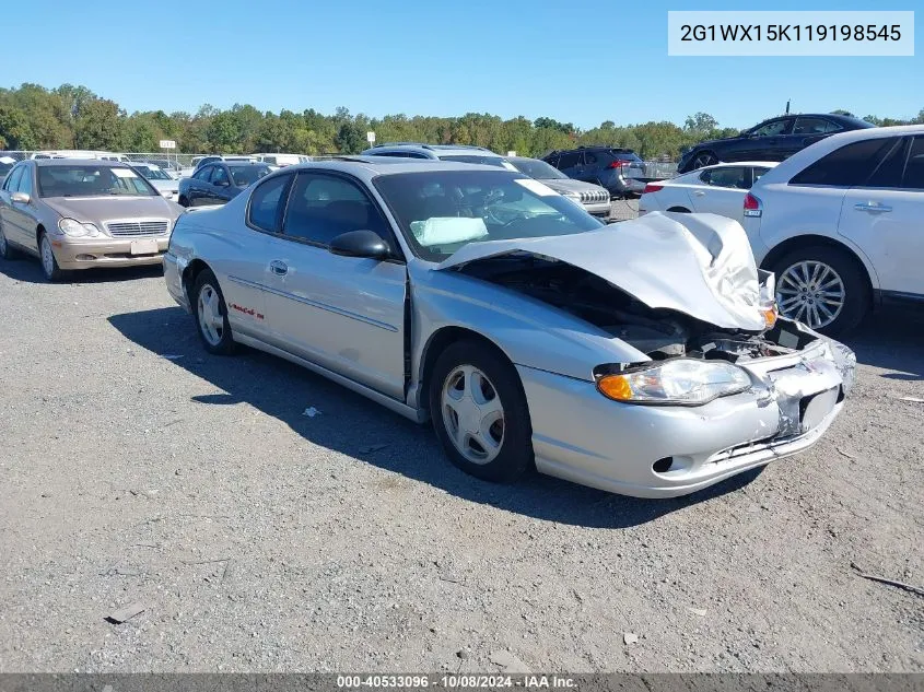 2001 Chevrolet Monte Carlo Ss VIN: 2G1WX15K119198545 Lot: 40533096