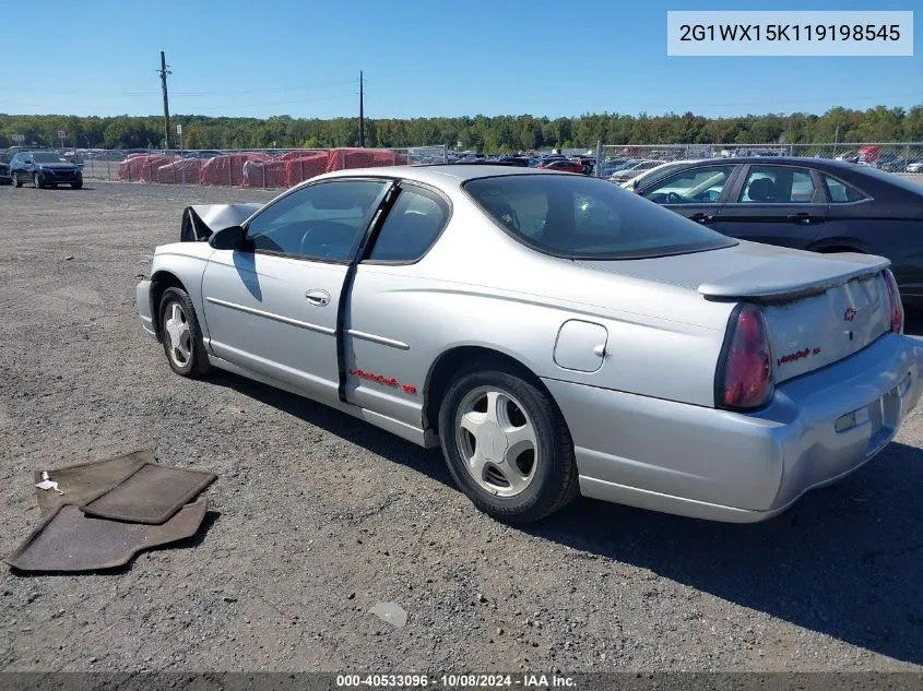 2001 Chevrolet Monte Carlo Ss VIN: 2G1WX15K119198545 Lot: 40533096