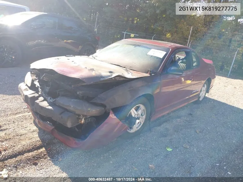 2001 Chevrolet Monte Carlo Ss VIN: 2G1WX15K819277775 Lot: 40632487