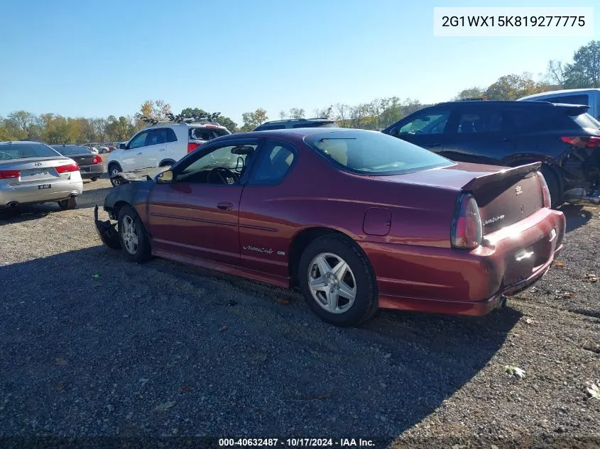 2001 Chevrolet Monte Carlo Ss VIN: 2G1WX15K819277775 Lot: 40632487