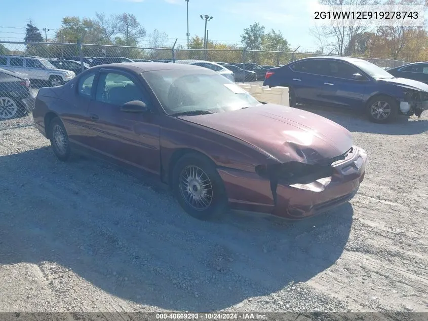 2001 Chevrolet Monte Carlo Ls VIN: 2G1WW12E919278743 Lot: 40669293