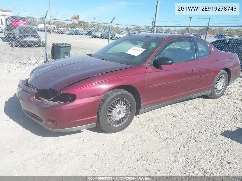 2001 Chevrolet Monte Carlo Ls VIN: 2G1WW12E919278743 Lot: 40669293