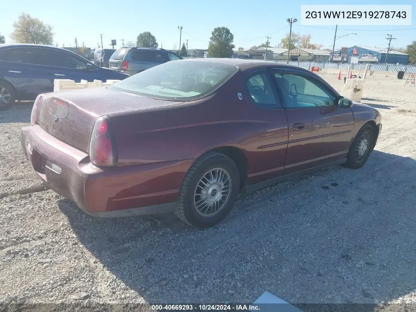 2001 Chevrolet Monte Carlo Ls VIN: 2G1WW12E919278743 Lot: 40669293