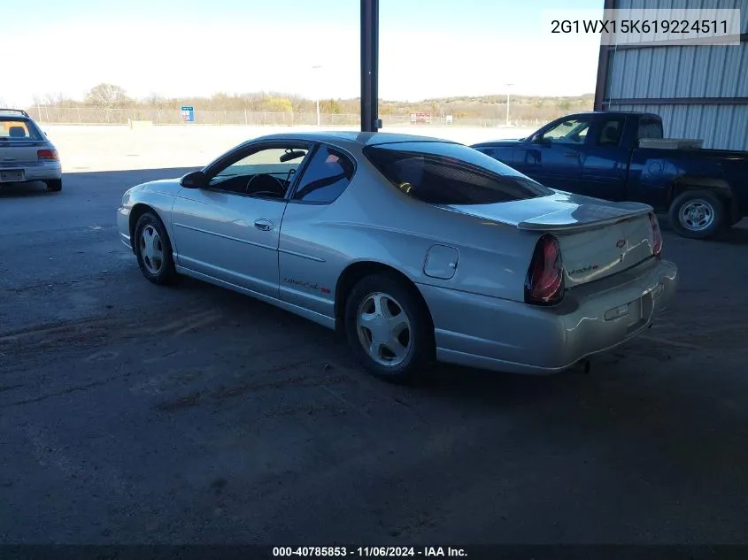 2001 Chevrolet Monte Carlo Ss VIN: 2G1WX15K619224511 Lot: 40785853