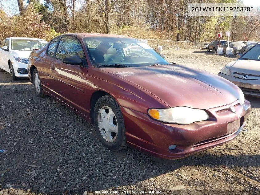 2001 Chevrolet Monte Carlo Ss VIN: 2G1WX15K119253785 Lot: 40878485