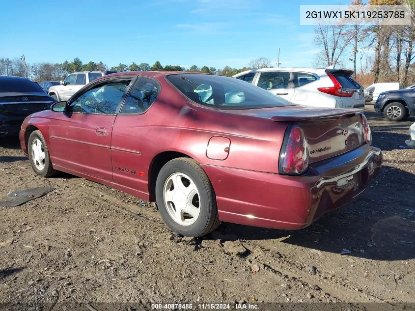 2001 Chevrolet Monte Carlo Ss VIN: 2G1WX15K119253785 Lot: 40878485