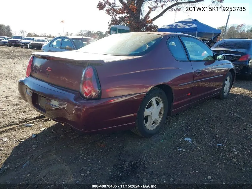 2001 Chevrolet Monte Carlo Ss VIN: 2G1WX15K119253785 Lot: 40878485