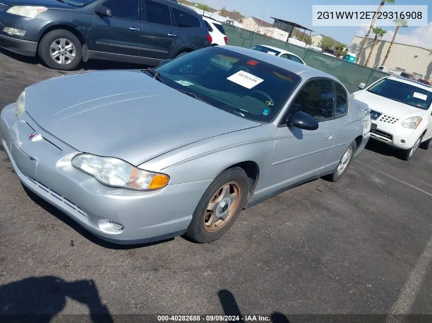 2002 Chevrolet Monte Carlo Ls VIN: 2G1WW12E729316908 Lot: 40282688