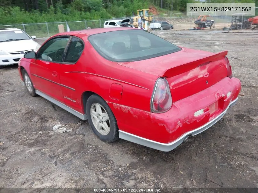 2002 Chevrolet Monte Carlo Ss VIN: 2G1WX15K829171568 Lot: 40345791