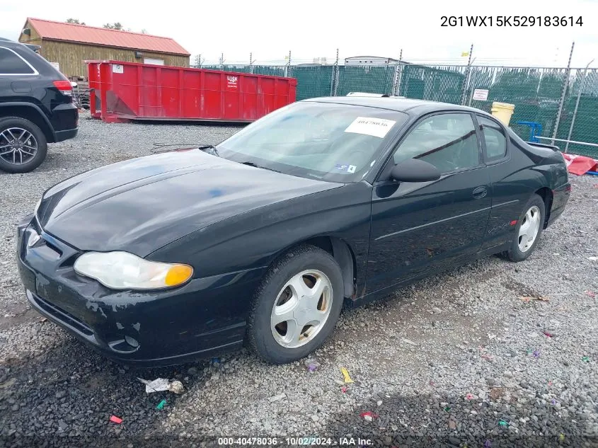 2002 Chevrolet Monte Carlo Ss VIN: 2G1WX15K529183614 Lot: 40478036