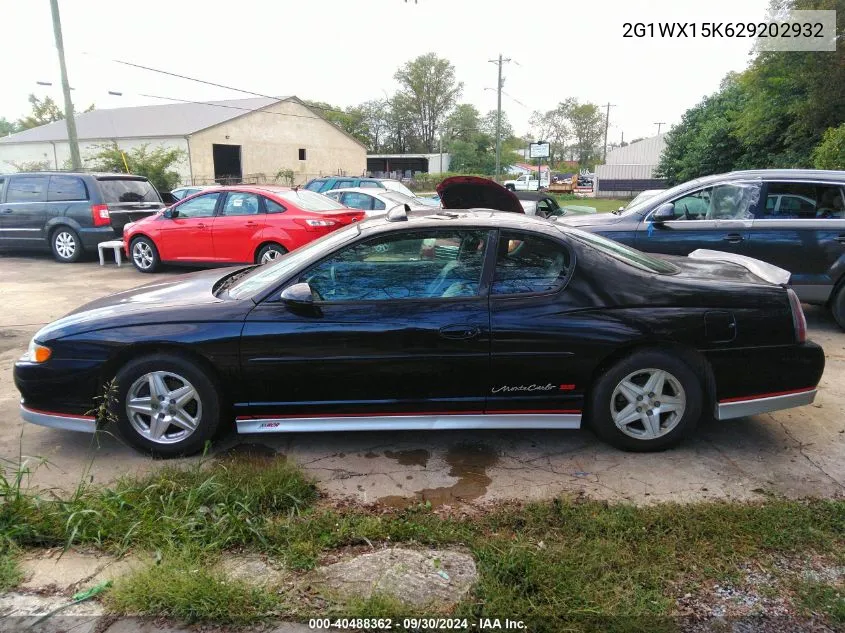 2002 Chevrolet Monte Carlo Ss VIN: 2G1WX15K629202932 Lot: 40488362