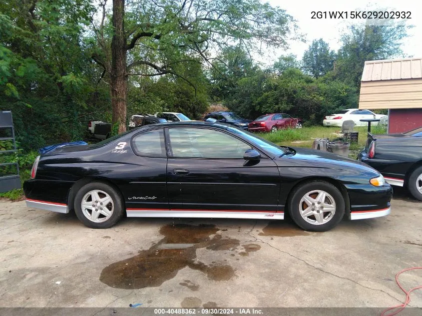 2002 Chevrolet Monte Carlo Ss VIN: 2G1WX15K629202932 Lot: 40488362