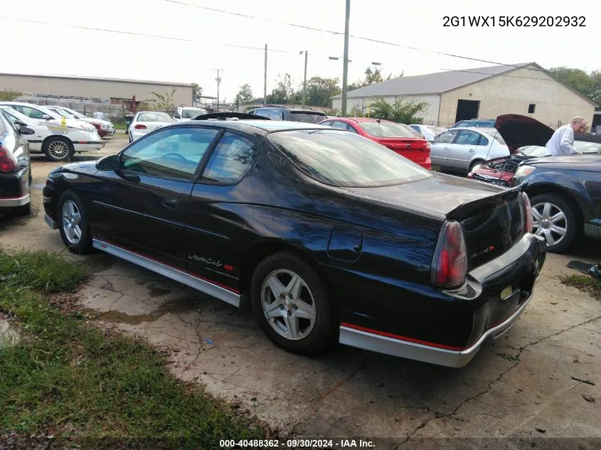 2002 Chevrolet Monte Carlo Ss VIN: 2G1WX15K629202932 Lot: 40488362