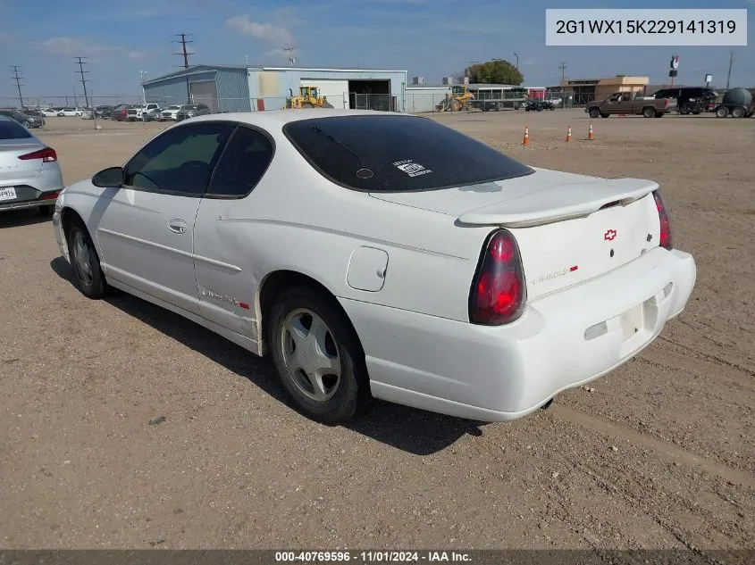 2002 Chevrolet Monte Carlo Ss VIN: 2G1WX15K229141319 Lot: 40769596