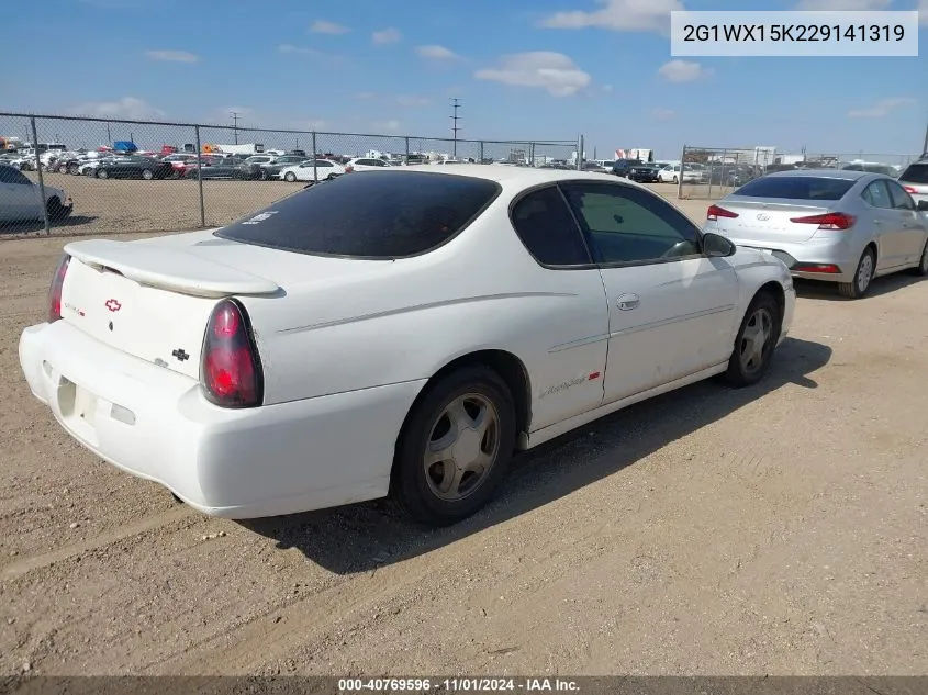 2002 Chevrolet Monte Carlo Ss VIN: 2G1WX15K229141319 Lot: 40769596