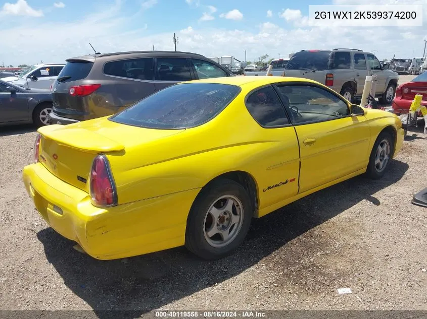 2003 Chevrolet Monte Carlo Ss VIN: 2G1WX12K539374200 Lot: 40119558