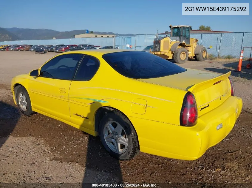 2003 Chevrolet Monte Carlo Ls VIN: 2G1WW15E439175292 Lot: 40185488