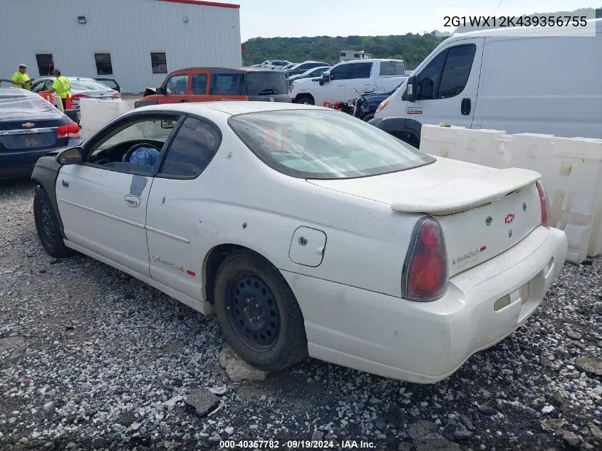 2003 Chevrolet Monte Carlo Ss VIN: 2G1WX12K439356755 Lot: 40357782