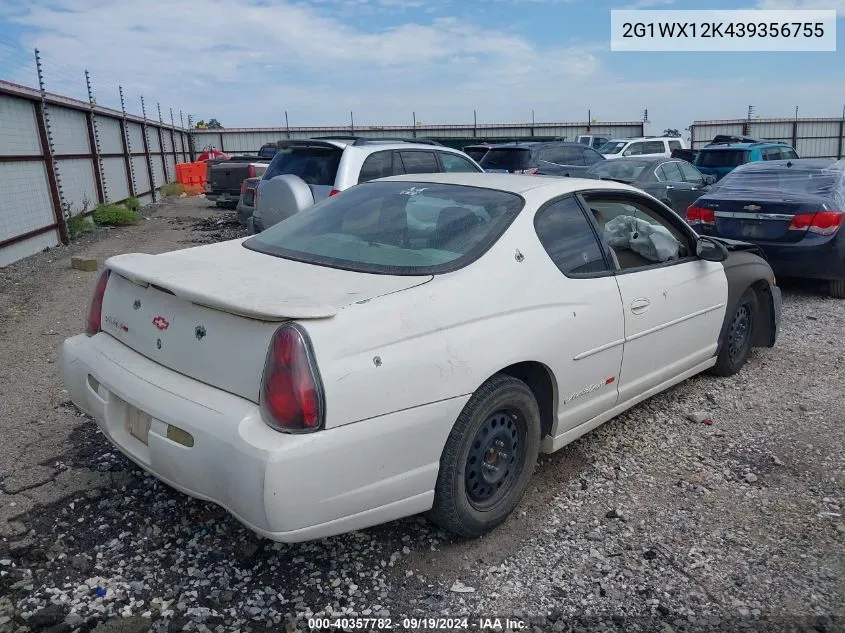 2003 Chevrolet Monte Carlo Ss VIN: 2G1WX12K439356755 Lot: 40357782