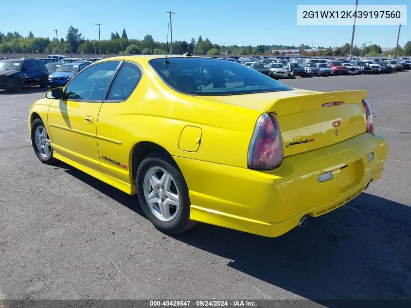 2003 Chevrolet Monte Carlo Ss VIN: 2G1WX12K439197560 Lot: 40429547