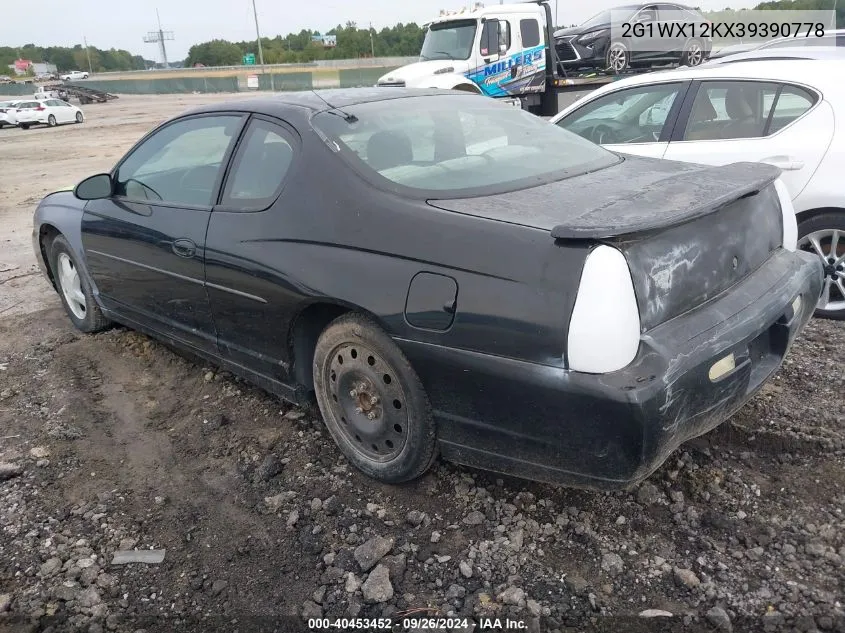 2003 Chevrolet Monte Carlo Ss VIN: 2G1WX12KX39390778 Lot: 40453452