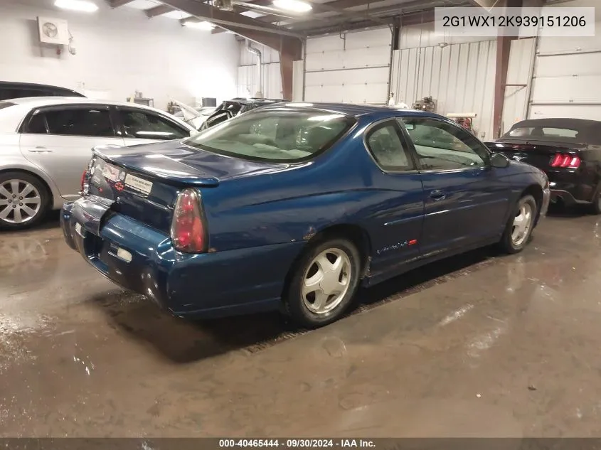 2003 Chevrolet Monte Carlo Ss VIN: 2G1WX12K939151206 Lot: 40465444